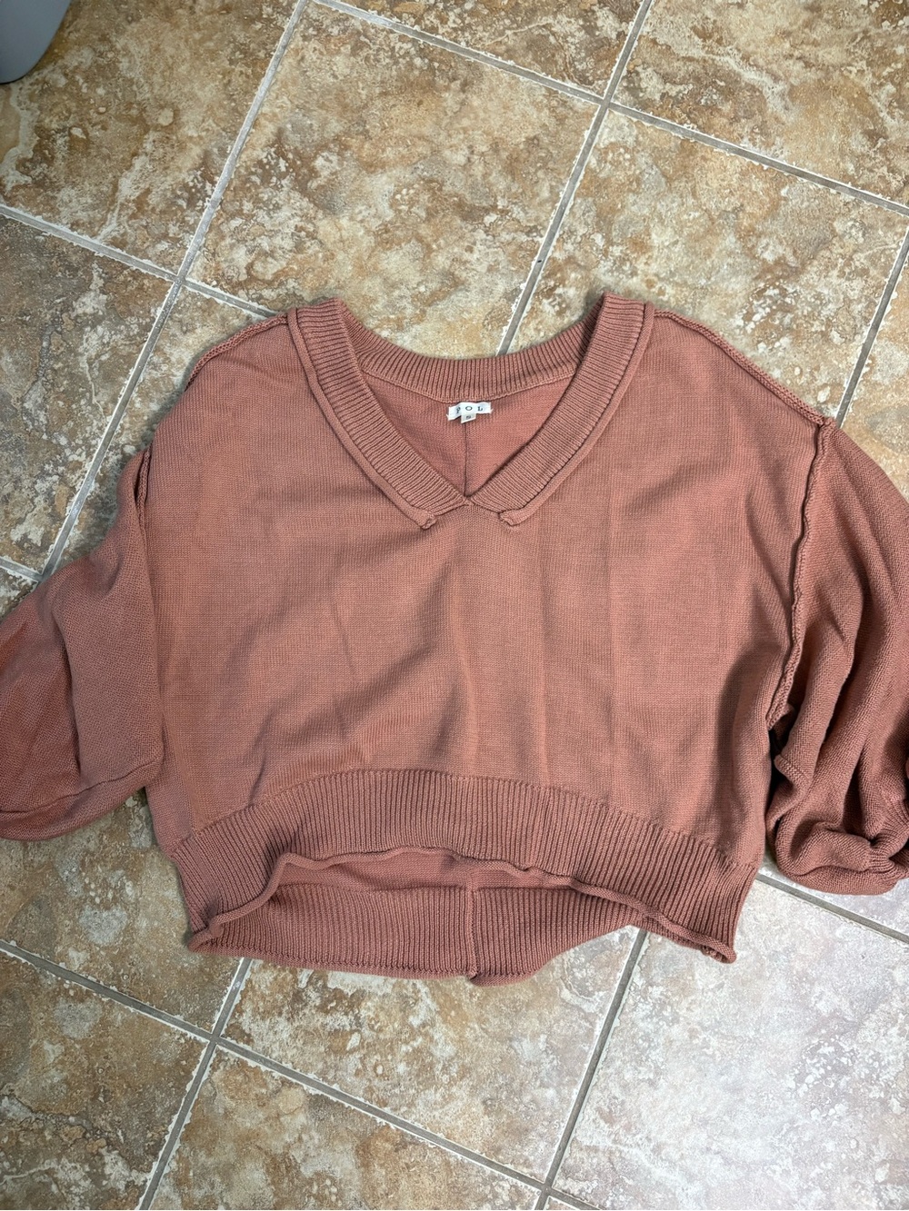 Cropped V-Neck Women’s Sweater in Terracotta